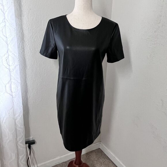 Z Supply London Faux Leather Mini Shift Dress Short Sleeve Black Esti. Sz Medium - Picture 6 of 10